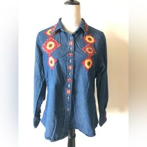 Harriton Quilting button down long sleeve denim shirt, size L